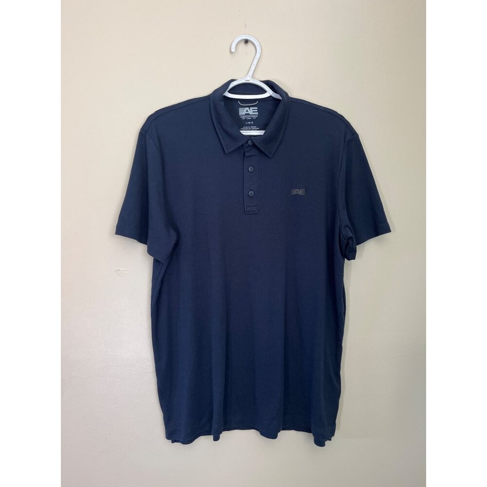 American Eagle Outfitters Mens Large Navy Blue Short Sleeve Collared Polo Shirt